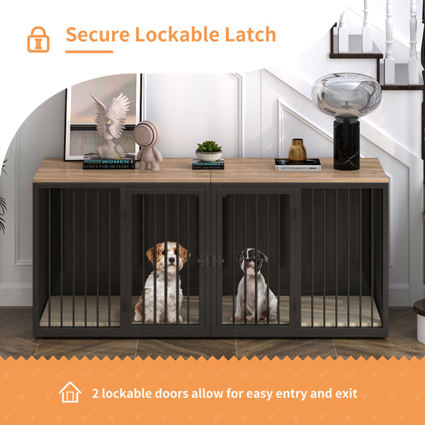 Linor All Steel Frame Large Dog Crate Furniture with Double Doors for 2 Dogs