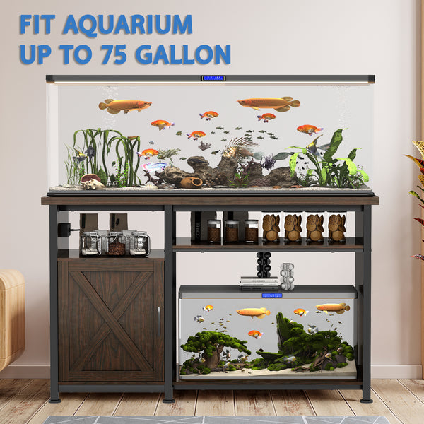 50-75 Gallon Fish Tank Stand with Power Outlets and Cabinet for Fish Tank Accessories Storage (Single door)
