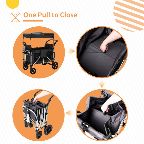 Stroller Wagon for 2 Kids, 2 seater wagon stroller with canopy(Black)