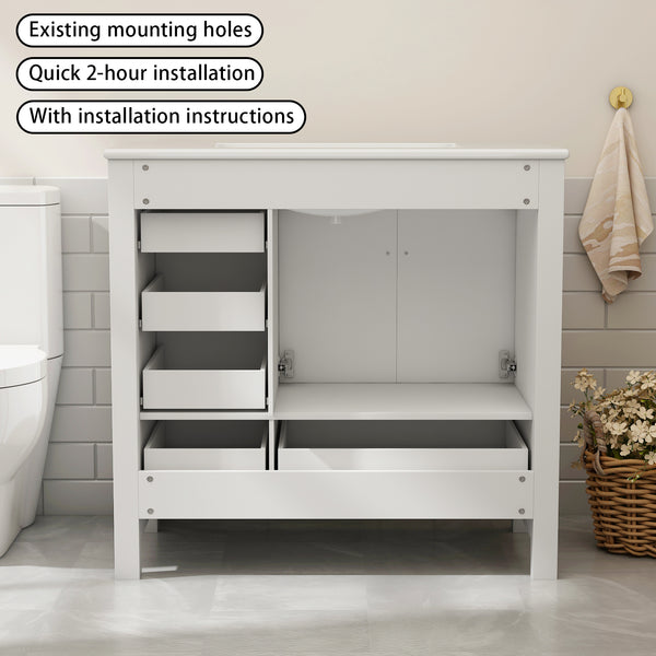 Complete 36" Bathroom Vanity Set with Sink, Faucet, and Storage - Ceramic Countertop, Soft-Close Doors, and Mirror Included, 36 "x18.3 x33