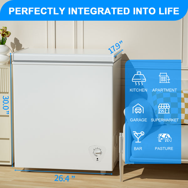 5.0 Cu.Ft Deep Freezer with 7 Level Adjustable Temperature for Temp Adjustment & Energy-Saving