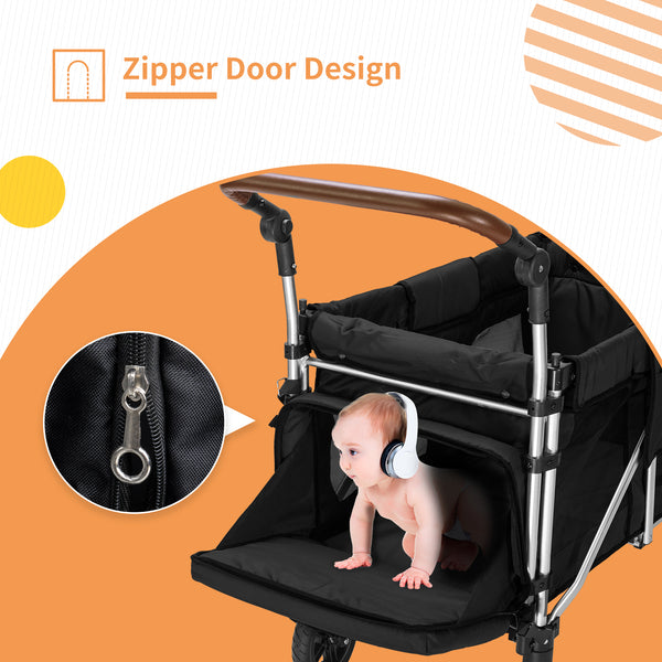 Stroller Wagon for 2 Kids, 2 seater wagon stroller, stroller wagon with canopy(Black)