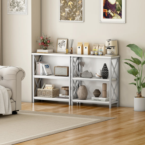 3-Tier Bookshelf, Farmhouse Small Bookshelf with X-Style Frame,FreeStanding Storage Bookcase for Entryway Living Room Home Office