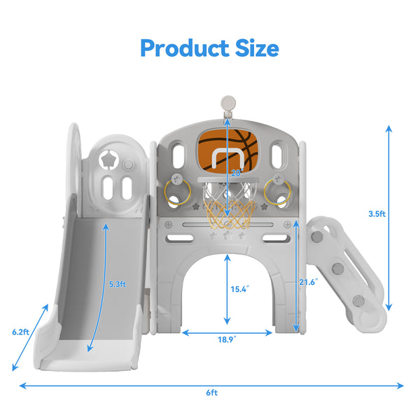 Toddler Slide, 8 in 1 Toddler Indoor Outdoor Playset with Slide, Climber, Basketball Hoop and Ball, Tunnel Crawl, Telescope and Storage Space, Kids Playground Sets for Backyards & Indoor