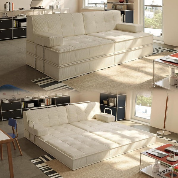81.5'' Sofa Bed Convertible Sleeper Sofa, Akaber Oversized Pull Out Couch with Fixed-Shape Frame, 2 Pillows, Corduroy Plush Lounge for Living Room