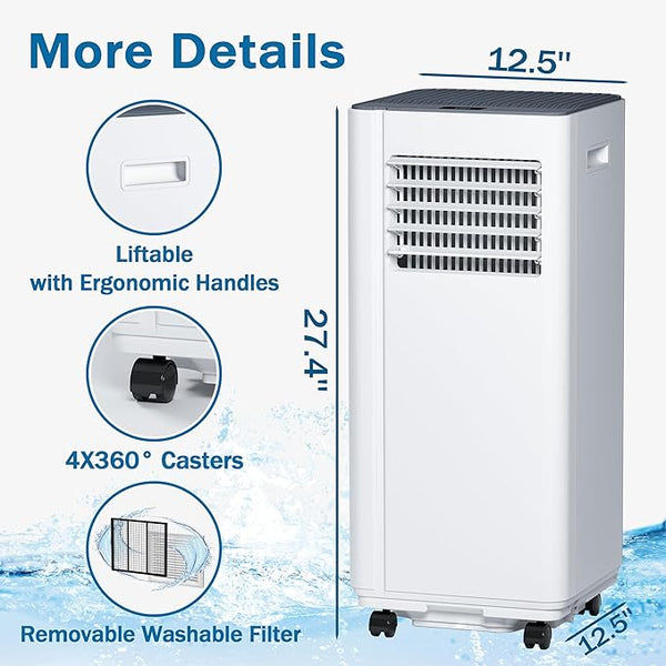 Portable Air Conditioner, 10000 BTU Portable AC Unit with Remote Control, Dehumidifier, Fan, Auto, Sleep Modes, Up to 450 Sq. Ft, 30DB Quiet Portable Air Conditioners with Installation Kits, 24H Timer