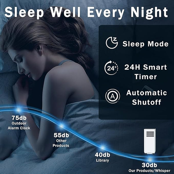 Portable Air Conditioner, 10000 BTU Portable AC Unit with Remote Control, Dehumidifier, Fan, Auto, Sleep Modes, Up to 450 Sq. Ft, 30DB Quiet Portable Air Conditioners with Installation Kits, 24H Timer