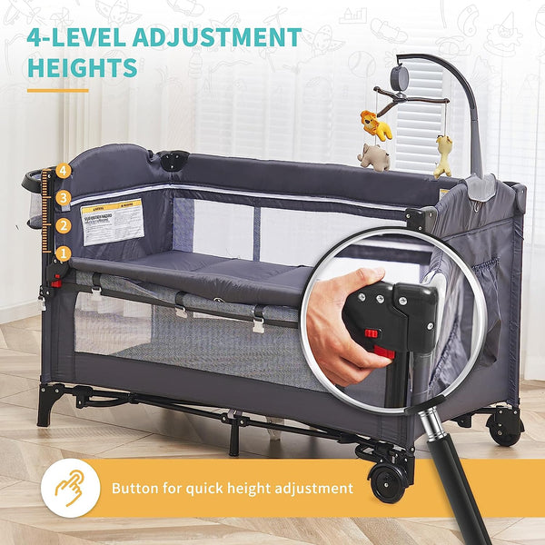 5-in-1 Baby Bedside Sleeper with Bassinet, Multifunction Bedside Baby Crib from Newborn to Toddlers
