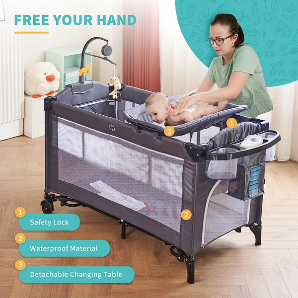 5-in-1 Baby Bedside Sleeper with Bassinet, Multifunction Bedside Baby Crib from Newborn to Toddlers