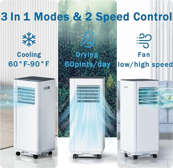 Portable Air Conditioner, 10000 BTU Portable AC Unit with Remote Control, Dehumidifier, Fan, Auto, Sleep Modes, Up to 450 Sq. Ft, 30DB Quiet Portable Air Conditioners with Installation Kits, 24H Timer