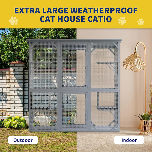 Cat cage with 6-Platforms, Outdoor Cat House with Fir Wood, Weatherproof cat house