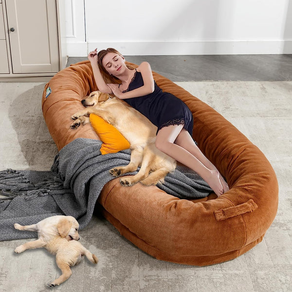 Large Human Dog Bed, BeanBag Doggie Bed for People Adults Kids Pets , Faux Fur Dog Bed with Storage