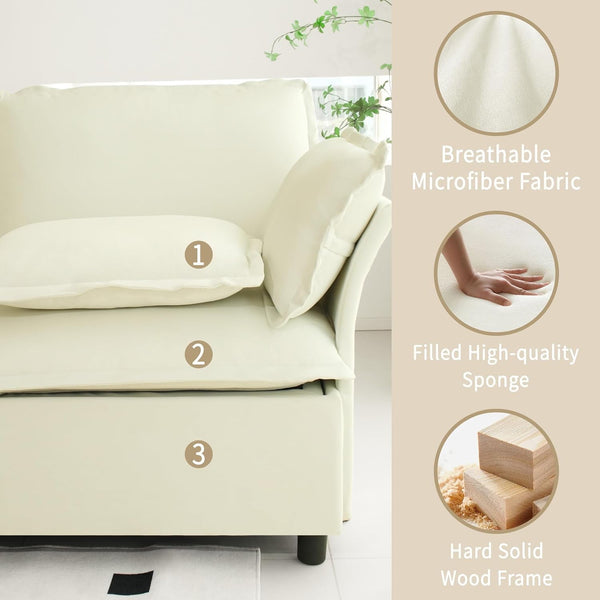 Akaber 130" U-Shaped Cloud Sectional Sofa, Modular Velvet Convertible Sofa Bed with Storage, Plush Living Room Couch(Beige)