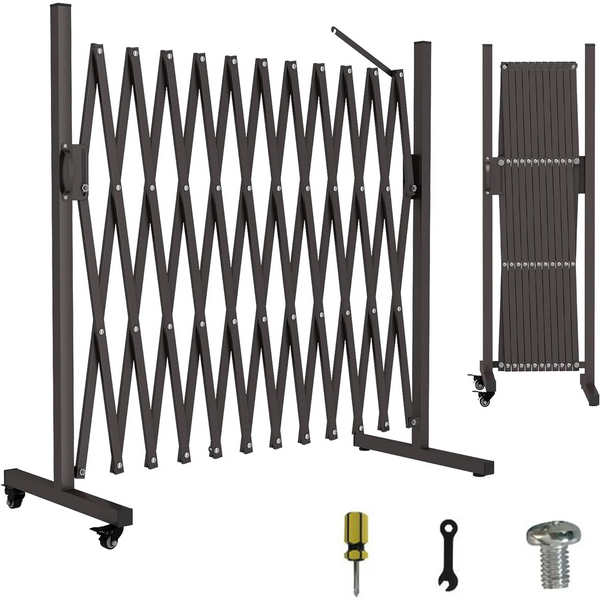Folding Security Gate, 11 ft Aluminum Expandable Barricade Gate, 130" x 40.6" Portable Mobile Safety Barrier Gate with Casters, Driveway Gate Flexible Expanding Security Gate for Rooms, Garage