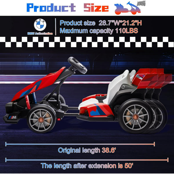 Akaber Electric Go Kart with Adjustable Seat, 24V 9AH Drift Kart with Dual 200W Motors, Crazy Go Cart for Kids Ages 6-12, Licensed BMW, LED Lights, Drift Mode and 2 Speed (Red)