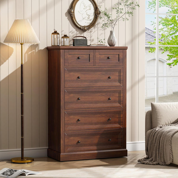 Akaber US 6 Drawer Dresser, 47.2" Farmhouse Dresser and Chests of Drawer, Tall Chest of Drawers for Bedroom, Living Room