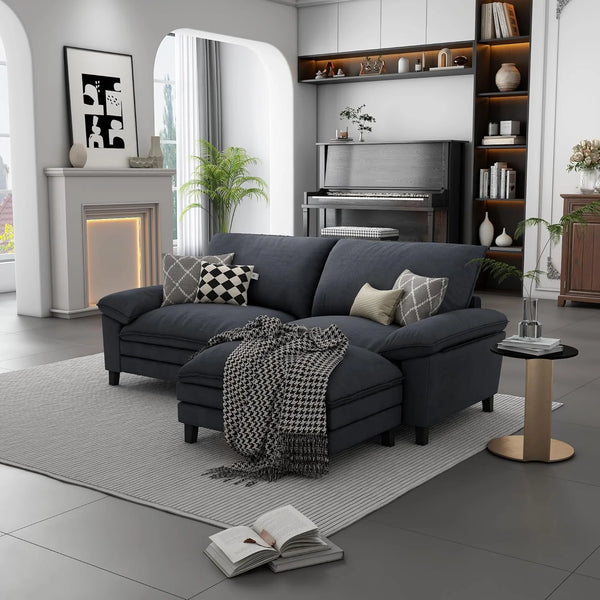 L Shape Cloud Couch with Ottoman, Linor Deep Seat Sofa Furniture Modular Sectionals Sofa, Fluffy Sofa Couch for Living Room, Apartment, Office
