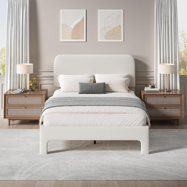 Wanan Full Bed Frame, Upholstered Bed Frame with Rounded Corners, Soft Cloud Bed Frames in Modern Style, Noise-Free Structure, Easy Assembly, Cream