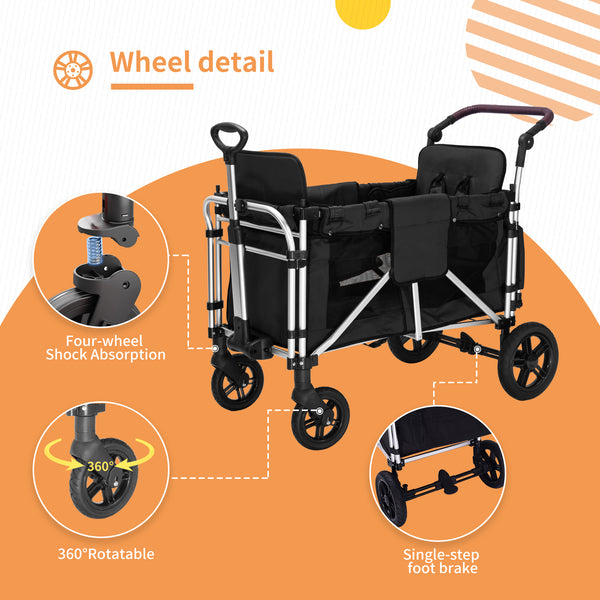 Stroller Wagon for 2 Kids, 2 seater wagon stroller with canopy(Black)