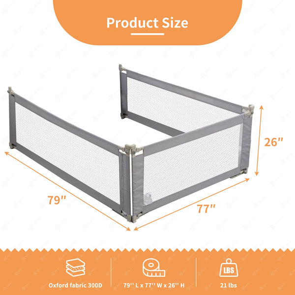 3 Pieces Baby Bed Rail Guard for Kids, bed rails for queen size bed (Queen Size)