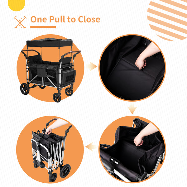 Stroller Wagon for 2 Kids, 2 seater wagon stroller, stroller wagon with canopy(Black)