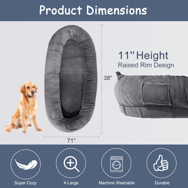 Large Human Dog Bed, BeanBag Doggie Bed for People Adults Kids Pets , Faux Fur Dog Bed with Storage