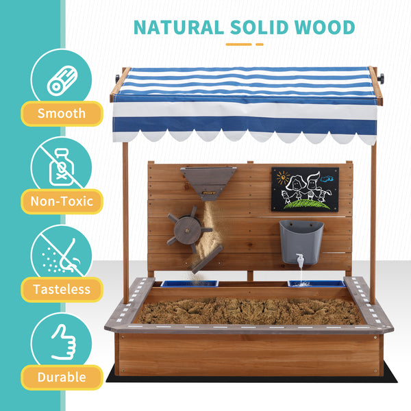 Kids Large Wooden SandBoxes with Cover, Sand Pit, Outdoor Sand Box with Canopy for Backyard Garden Beach
