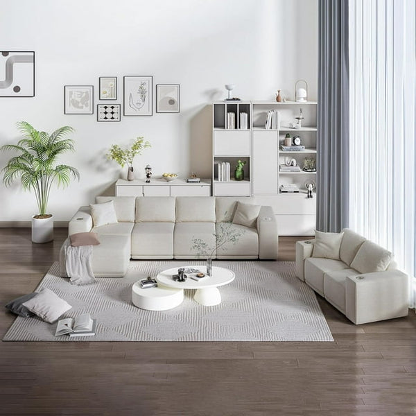 Pipleo 130" Modular Sectional Sofa, 4 Seats L Shaped Couch for Living Room, Modern Sectional Corduroy Sofa with Deep Seats, Living Room Furniture Set (Gray, 130.3" L-Shape)