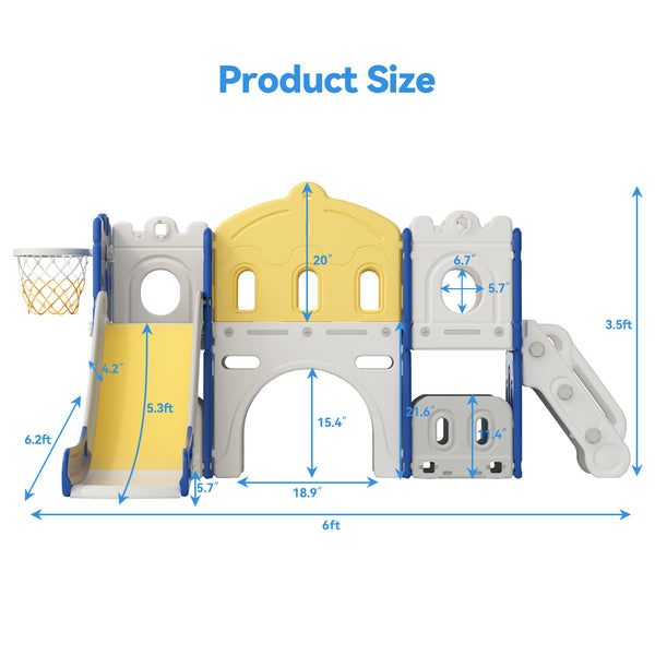 Linor 7-in-1 Toddler Complete Indoor Playset/Playground with Slide, Climber, Basketball Hoop, Tunnel Crawl, and Storage