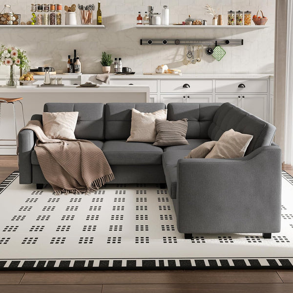 5 Seater Convertible Sectional Sofa, Linor L Shaped Sofa Couch for Living Room, Small Apartment, Reversible Sectional Couch, Dark Grey