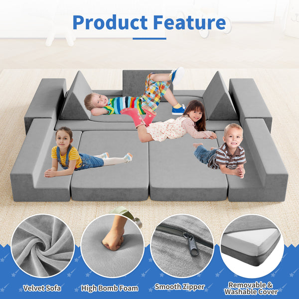 Modular Kids Play Couch, 13PCS Modular Couch Kids for 4 Kids, Kids Couch for Playroom, Modular Kids Couch for Boys and Girls, Kids Play Couch for Kids