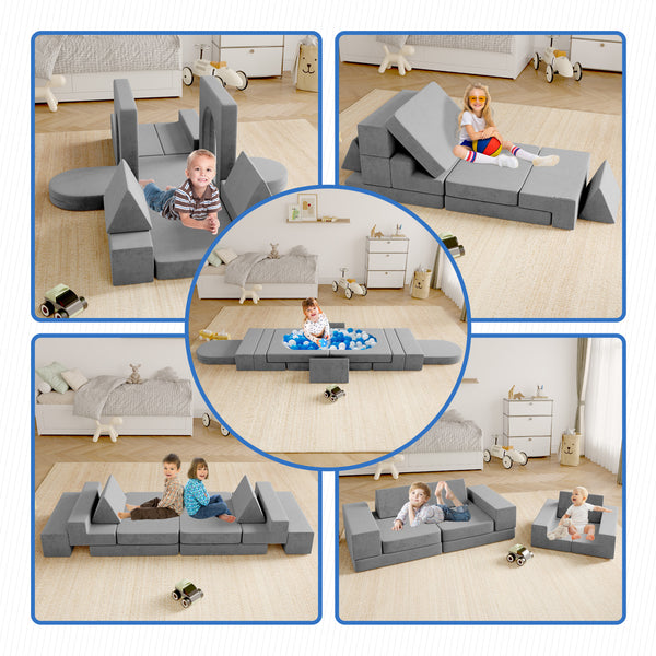 Modular Kids Play Couch, 13PCS Modular Couch Kids for 4 Kids, Kids Couch for Playroom, Modular Kids Couch for Boys and Girls, Kids Play Couch for Kids