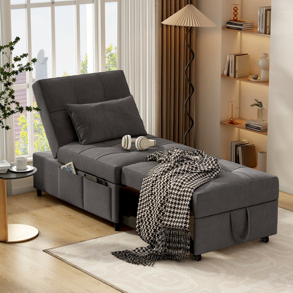 yndee Convertible Sofa Bed, Modern Soft Velvet Pull Out Sofa Bed with Throw Pillow, Adjustable Backrest