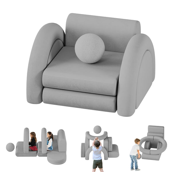 Modular Kids Play Couch, 8PCS Kids Couch with Balls and Tunnel, Kids Couch for Playroom and Bedroom, Kids Modular Couch for Playing, Creativing, Modular Couch Kids