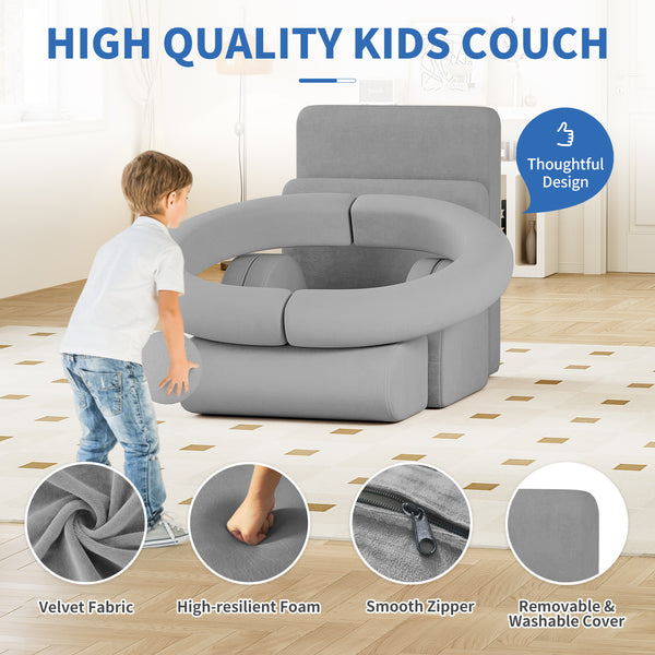 Modular Kids Play Couch, 8PCS Kids Couch with Balls and Tunnel, Kids Couch for Playroom and Bedroom, Kids Modular Couch for Playing, Creativing, Modular Couch Kids