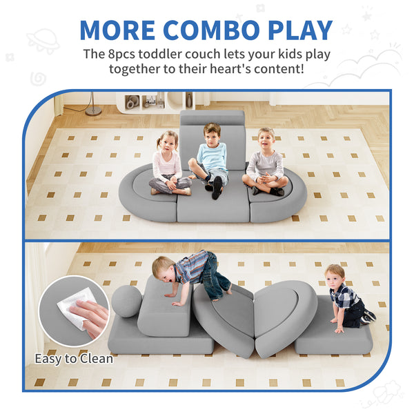 Modular Kids Play Couch, 8PCS Kids Couch with Balls and Tunnel, Kids Couch for Playroom and Bedroom, Kids Modular Couch for Playing, Creativing, Modular Couch Kids