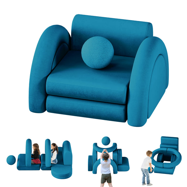 Modular Kids Play Couch, 8PCS Kids Couch with Balls and Tunnel, Kids Couch for Playroom and Bedroom, Kids Modular Couch for Playing, Creativing, Modular Couch Kids