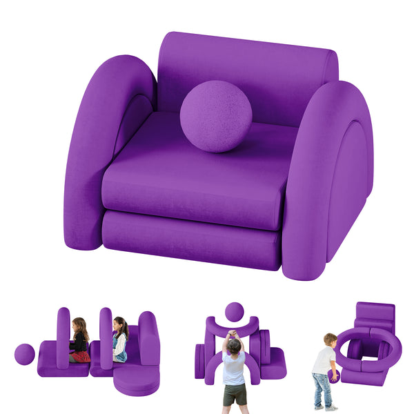 Modular Kids Play Couch, 8PCS Kids Couch with Balls and Tunnel, Kids Couch for Playroom and Bedroom, Kids Modular Couch for Playing, Creativing, Modular Couch Kids