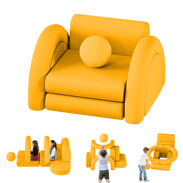 Modular Kids Play Couch, 8PCS Kids Couch with Balls and Tunnel, Kids Couch for Playroom and Bedroom, Kids Modular Couch for Playing, Creativing, Modular Couch Kids