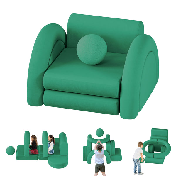 Modular Kids Play Couch, 8PCS Kids Couch with Balls and Tunnel, Kids Couch for Playroom and Bedroom, Kids Modular Couch for Playing, Creativing, Modular Couch Kids