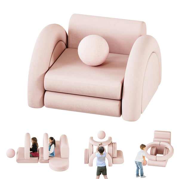 Modular Kids Play Couch, 8PCS Kids Couch with Balls and Tunnel, Kids Couch for Playroom and Bedroom, Kids Modular Couch for Playing, Creativing, Modular Couch Kids