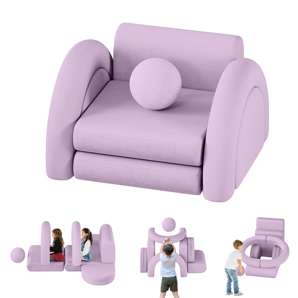 Modular Kids Play Couch, 8PCS Kids Couch with Balls and Tunnel, Kids Couch for Playroom and Bedroom, Kids Modular Couch for Playing, Creativing, Modular Couch Kids