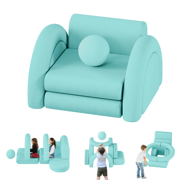 Modular Kids Play Couch, 8PCS Kids Couch with Balls and Tunnel, Kids Couch for Playroom and Bedroom, Kids Modular Couch for Playing, Creativing, Modular Couch Kids