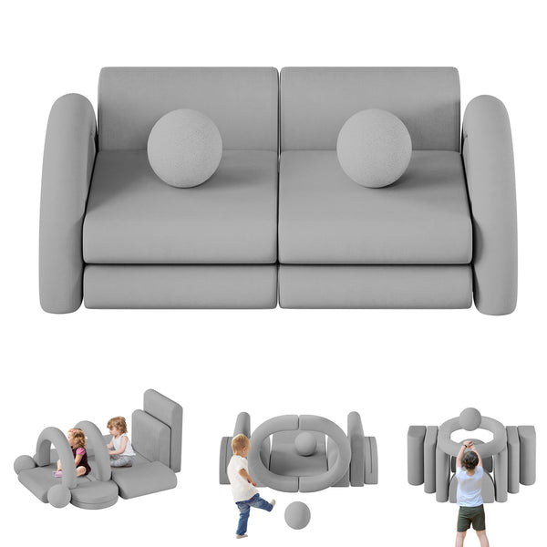 Modular Kids Play Couch, 12PCS Kids Couch with Balls and Tunnel, Kids Couch for Playroom and Bedroom, Kids Modular Couch for Playing, Creativing, Modular Couch Kids