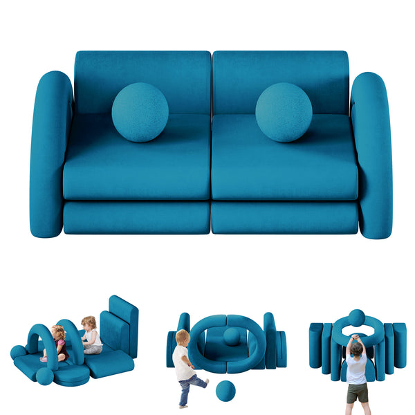 Modular Kids Play Couch, 12PCS Kids Couch with Balls and Tunnel, Kids Couch for Playroom and Bedroom, Kids Modular Couch for Playing, Creativing, Modular Couch Kids