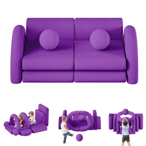 Modular Kids Play Couch, 12PCS Kids Couch with Balls and Tunnel, Kids Couch for Playroom and Bedroom, Kids Modular Couch for Playing, Creativing, Modular Couch Kids