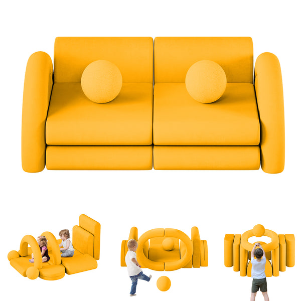 Modular Kids Play Couch, 12PCS Kids Couch with Balls and Tunnel, Kids Couch for Playroom and Bedroom, Kids Modular Couch for Playing, Creativing, Modular Couch Kids