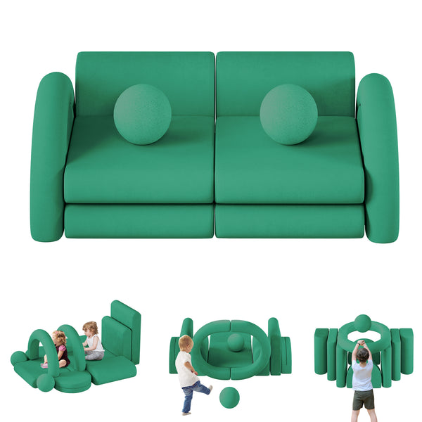 Modular Kids Play Couch, 12PCS Kids Couch with Balls and Tunnel, Kids Couch for Playroom and Bedroom, Kids Modular Couch for Playing, Creativing, Modular Couch Kids