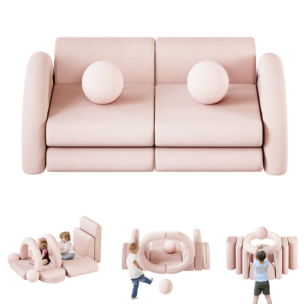 Modular Kids Play Couch, 12PCS Kids Couch with Balls and Tunnel, Kids Couch for Playroom and Bedroom, Kids Modular Couch for Playing, Creativing, Modular Couch Kids