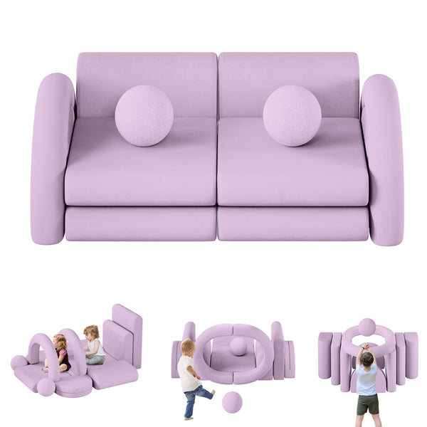 Modular Kids Play Couch, 12PCS Kids Couch with Balls and Tunnel, Kids Couch for Playroom and Bedroom, Kids Modular Couch for Playing, Creativing, Modular Couch Kids